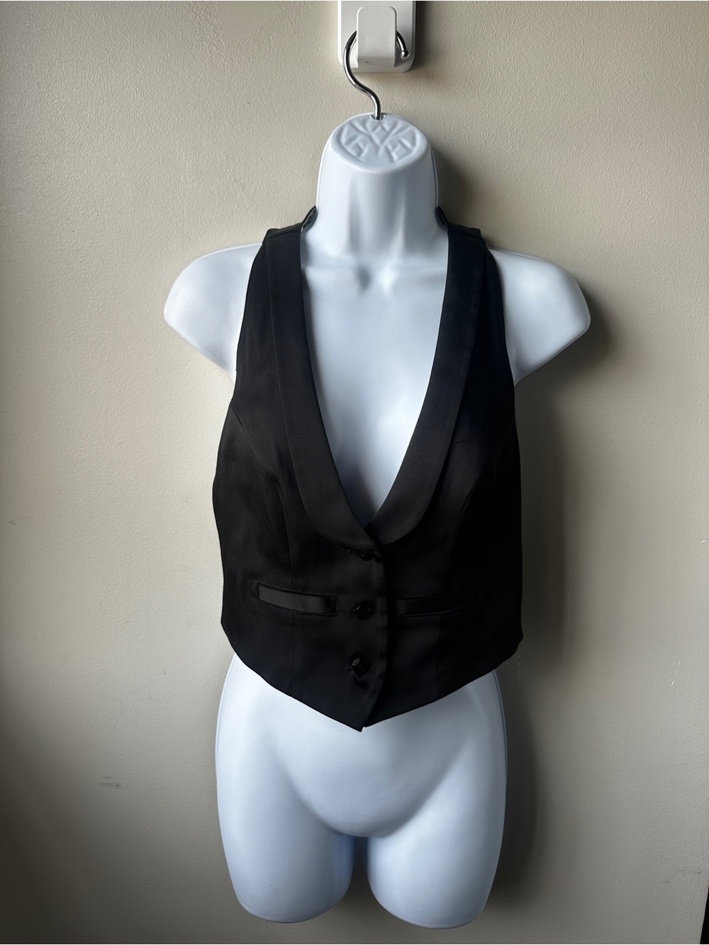 Y2K Guess Satin Halter Vest Backless Leopard Print Jeweled Buckle Tuxedo Top, S